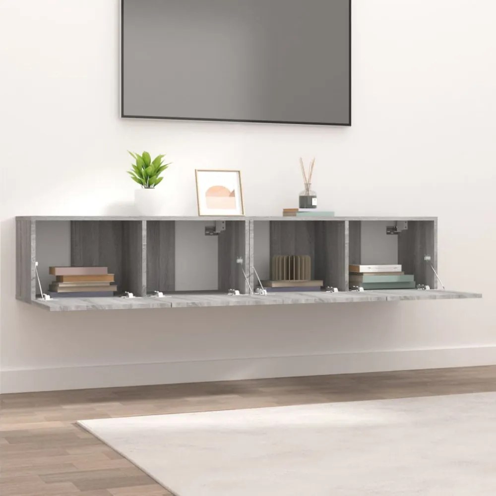 2 db szürke sonoma színű szerelt fa TV-szekrény 80 x 30 x 30 cm