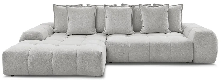 Világosszürke zsenília kinyitható-tárolóhelyes sarokkanapé (bal oldali-heverő résszel) Everest – Bobochic Paris