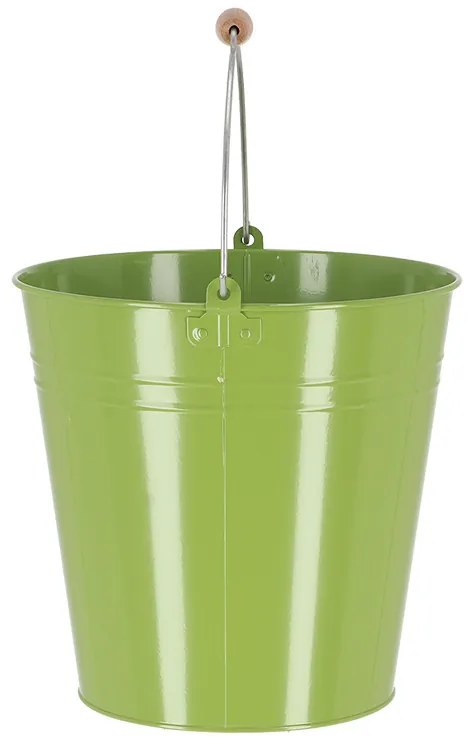 Cink kerti vödör, fa fogóval, 10,75 literes, zöld