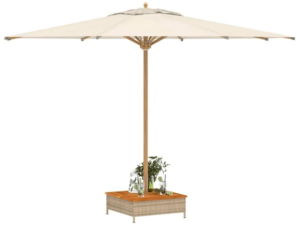 bézs polyrattan és akácfa napernyőtalp-burkolat 70 x 70 x 25 cm