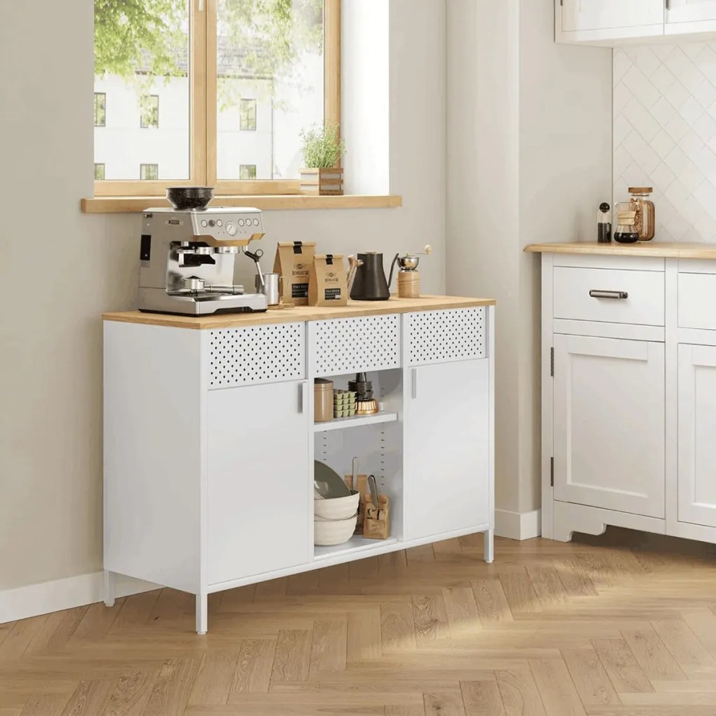 Fehér komód AUK-E1420 WT, 110×40×76 cm