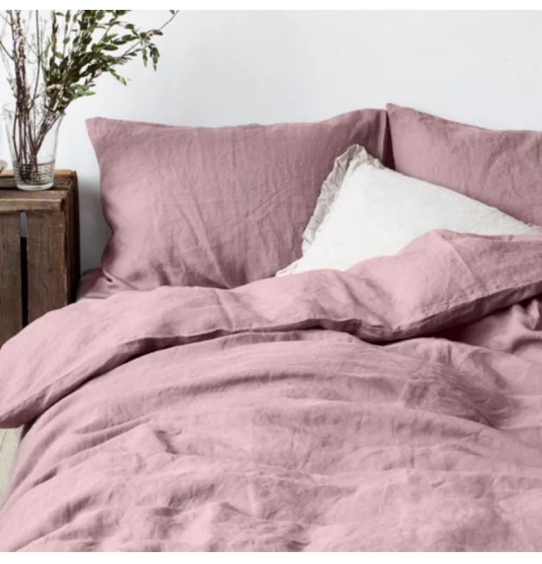 EMI Natúr fáradtrózsaszín lenvászon ágyneműhuzat, A standard egyszemélyes ágy szett tartalma: 1x 140x200 + 1x 70x90