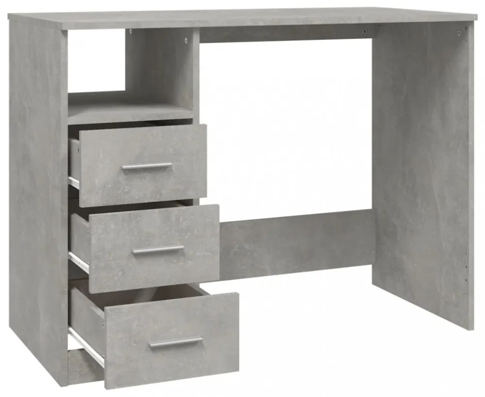 betonszürke szerelt fa íróasztal fiókokkal 102x50x76 cm