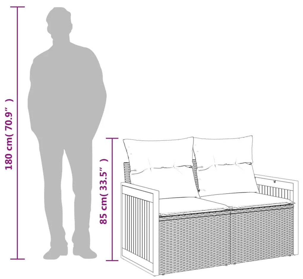 kétszemélyes szürke polyrattan kerti kanapé párnákkal