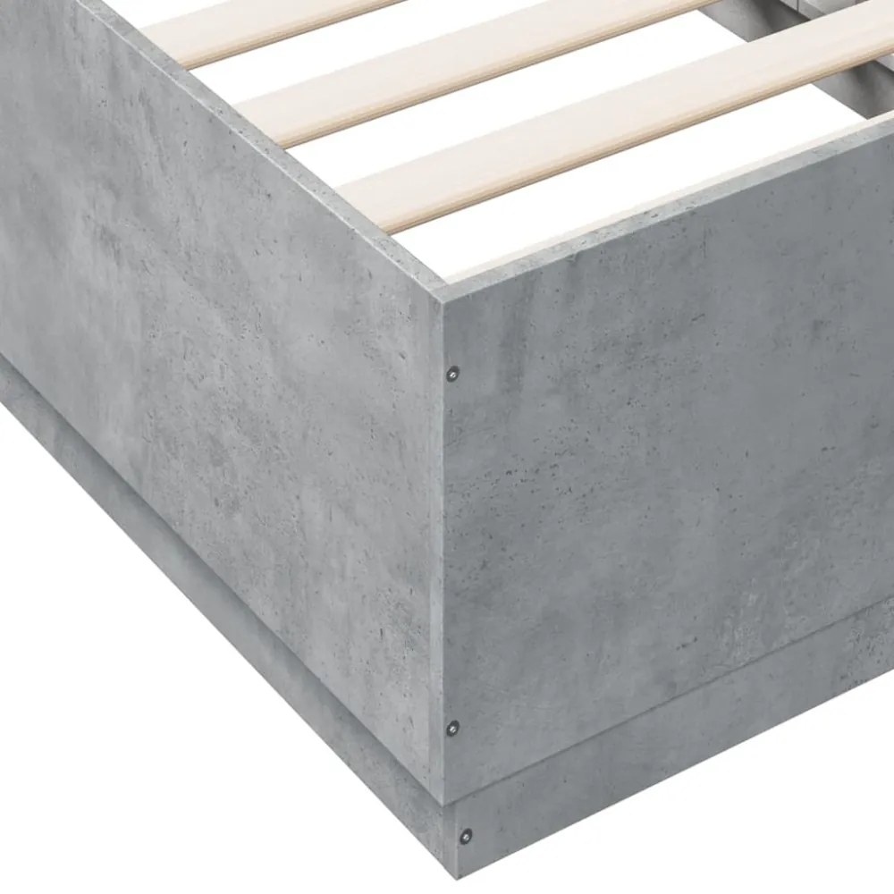 betonszürke szerelt fa ágykeret LED-del 75 x 190 cm