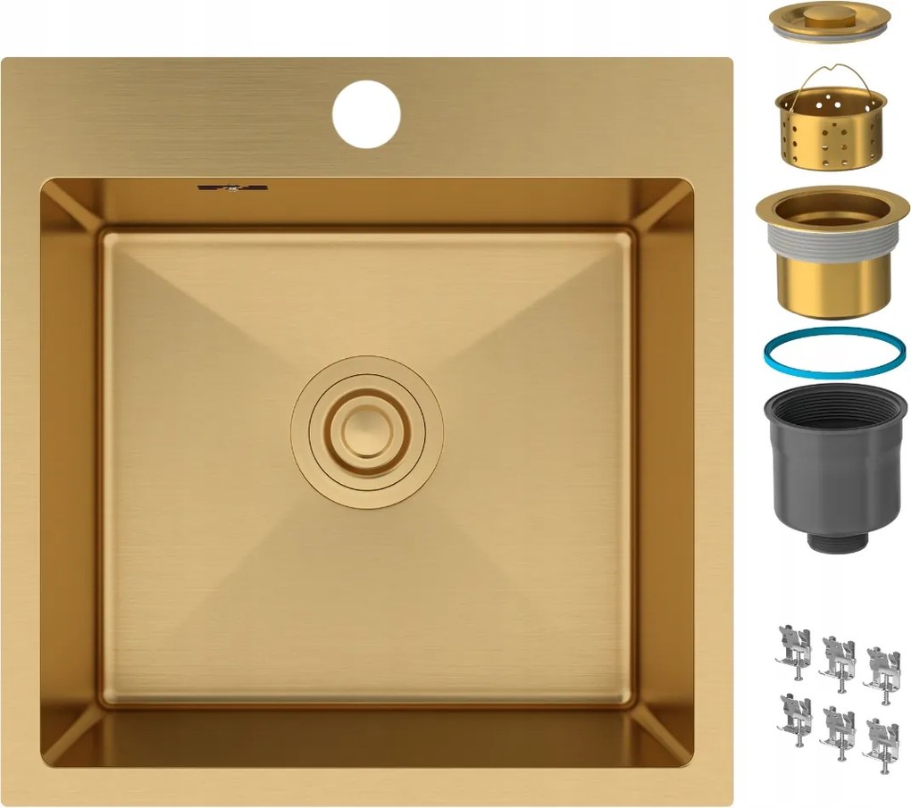 Acél Mosogató Arany Egymedencés Konyhai Kézi Szifon BARI46