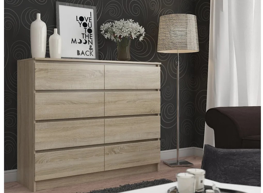 ARMARIA K120 komód, 120x99x40, fehér/metalik magasfényű