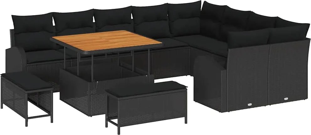 vidaXL Kerti Kanapé Szett párnával tárolóval párnával 12 pcs Fekete