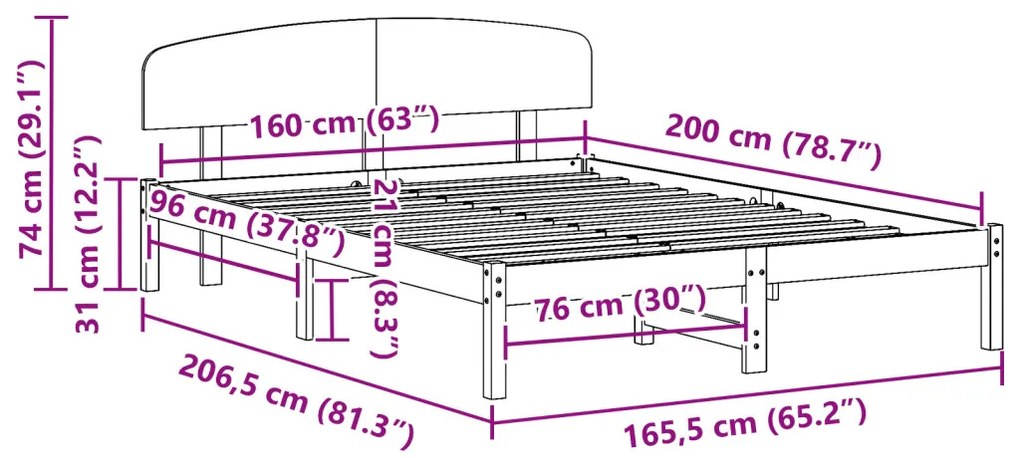 vidaXL Ágykeret fejtámlával Természetes 160 x 200 cm Tömör fenyőfa