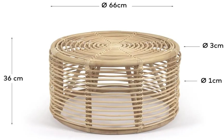 Natúr színű rattan kerek dohányzóasztal ø 66 cm Kohana – Kave Home