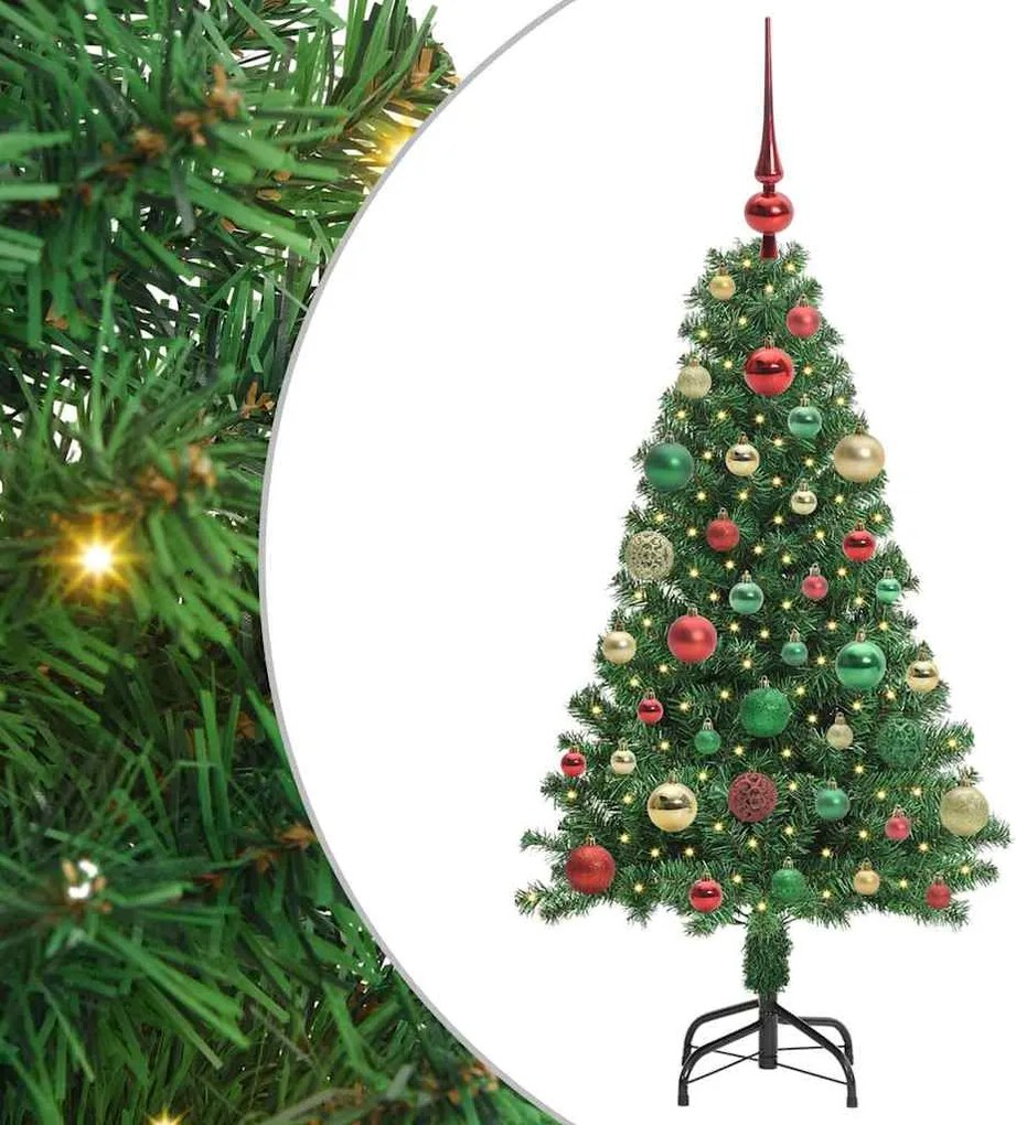 vidaXL Mű karácsonyfa 150 LED-del Zöld 120 cm PVC és Acél és Műanyag