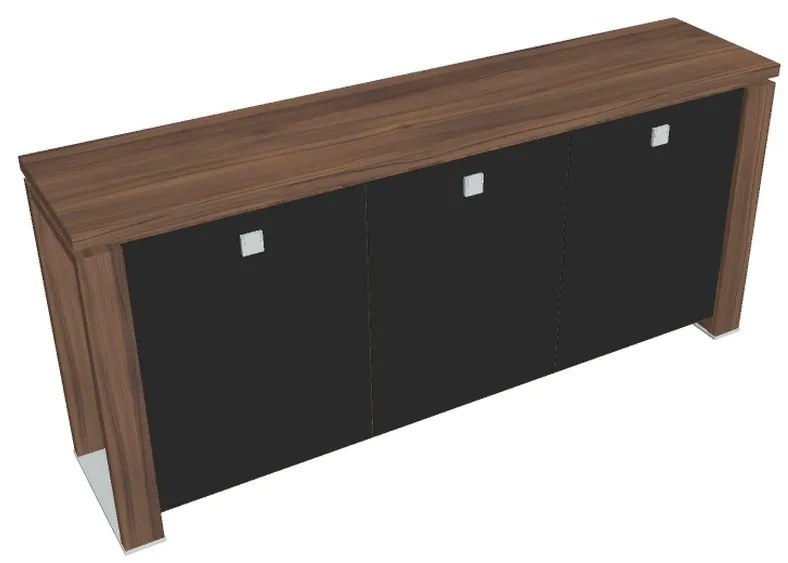 Verno+ alacsony szekrény 200 x 46 x 90 cm, üvegajtó, dió / fekete