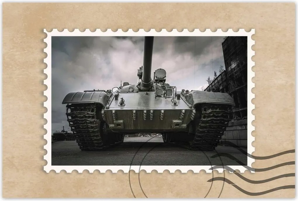 Poszterek 60x40 Régi tank a háttérben törmelék