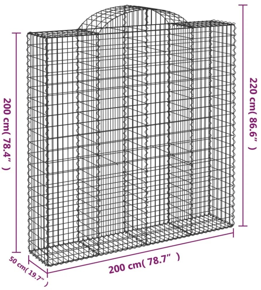 vidaXL 4 db íves horganyzott vas gabion kosár 200x50x200/220 cm