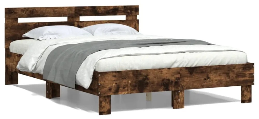 füstös tölgy színű szerelt fa ágykeret fejtámlával 135x190 cm