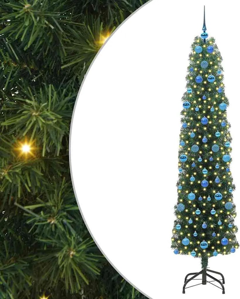 vidaXL Mű karácsonyfa 300 LED-del Zöld 210 cm PVC, acél és műanyag