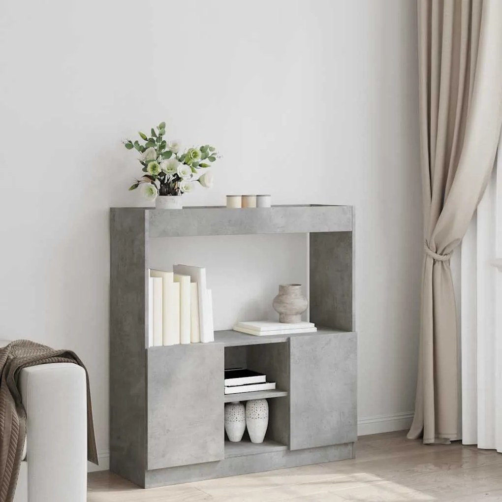 betonszürke szerelt fa magasszekrény 92 x 33 x 100 cm