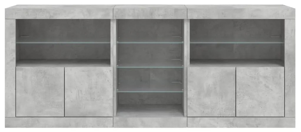 betonszürke tálalószekrény LED-világítással 181,5x37x67 cm
