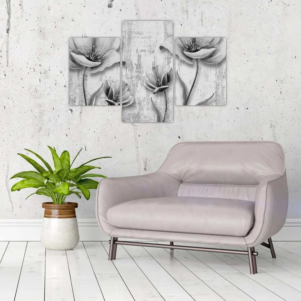 Kép - Fekete-fehér virágok a háttérben (90x60 cm)