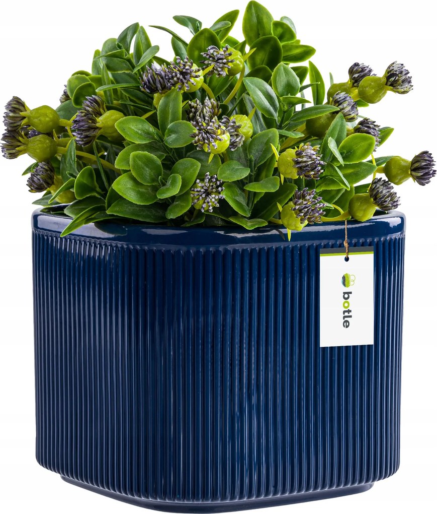 Kerámia kaspó fedél sötétkék 14,5cm H13,5cm fényes modern stílus