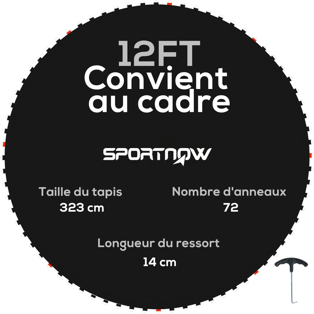 SPORTNOW Csere Trambulin Mat Bouncing Pad, Kompatibilis 12 láb (≈ 3,66 m) Trambulinhez Ø 3,66 m és 14 cm-es rugókhoz, rugót húzó eszközzel és 72 V-gyű