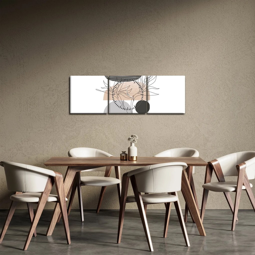 Kép - Vonal művészet virágok N⁰2 (órával) (90x30 cm)