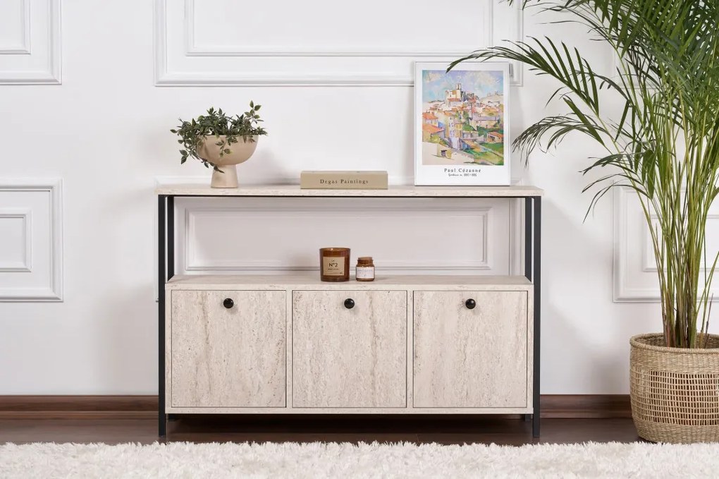 Solace - travertin/fekete komód