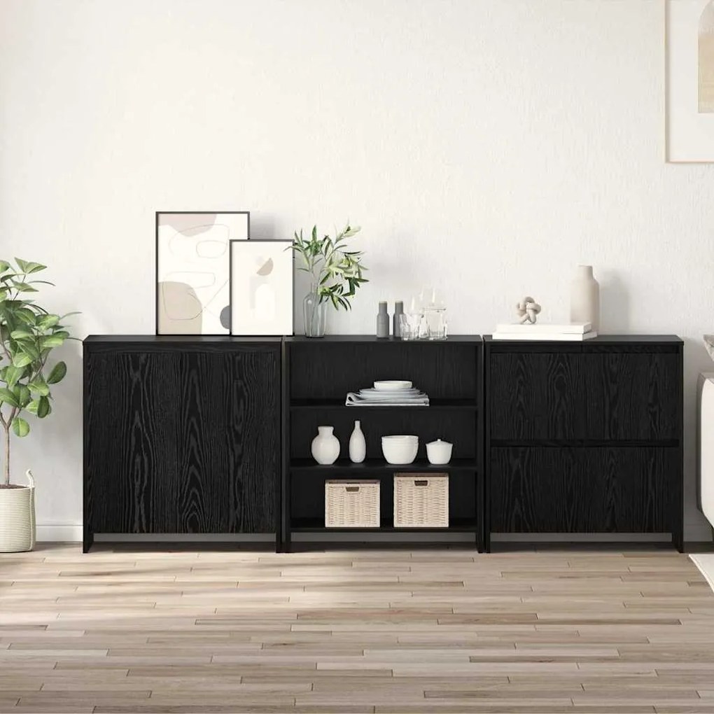 Széf 3 pcs Musta tammi 70 x 41 x 75 cm Faanyag