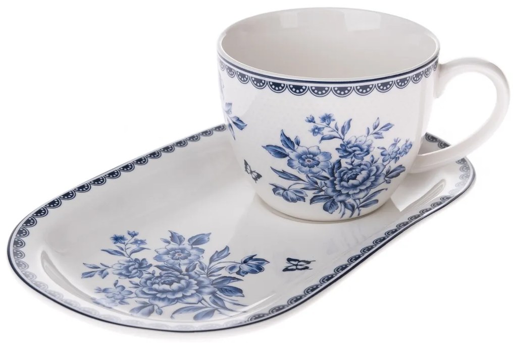 Blue Rose porcelán bögre tálcával , 445 ml