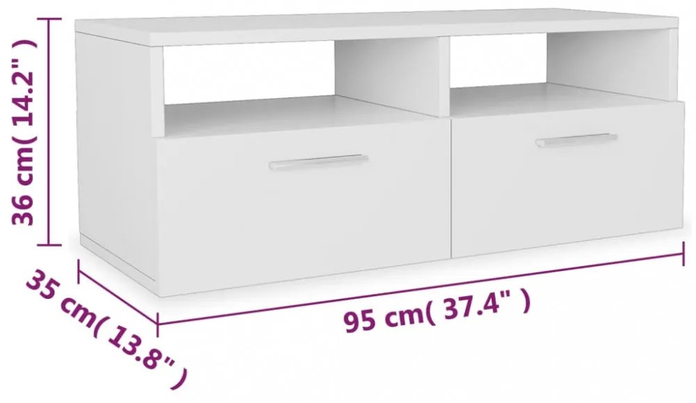 2 db fehér szerelt fa TV szekrény 95 x 35 x 36 cm
