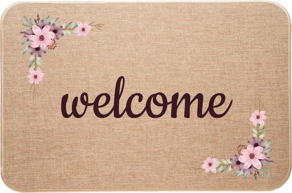 Lábtörlő lenvászon ajtódísz virágmintás Welcome