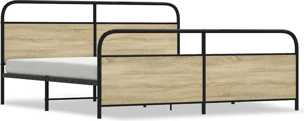 vidaXL sonoma tölgy színű fém ágykeret matrac nélkül 193 x 203 cm