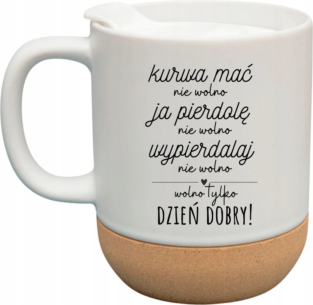 Fehér Bögre Fedéllel És Parafa Aljjal Ajándék Csak Jó Reggelt