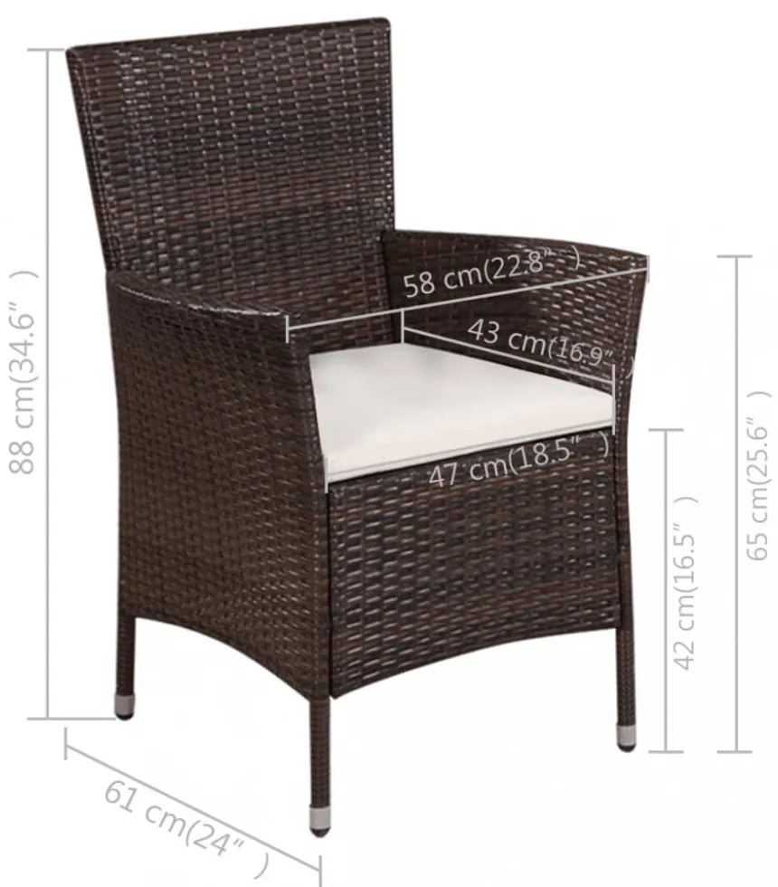 3 darabos barna polyrattan bisztrószett