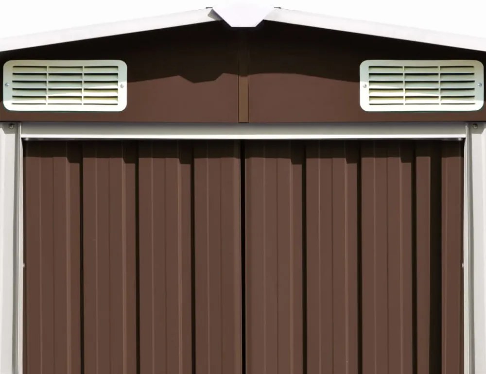 barna fém kerti fészer 257 x 392 x 181 cm