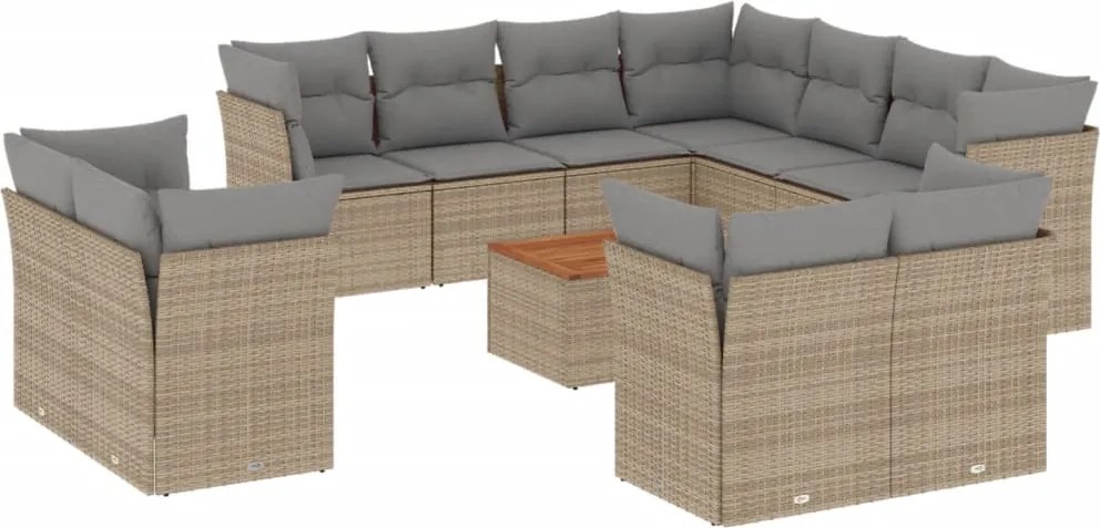 vidaXL 12 részes bézs polyrattan kerti ülőgarnitúra párnákkal
