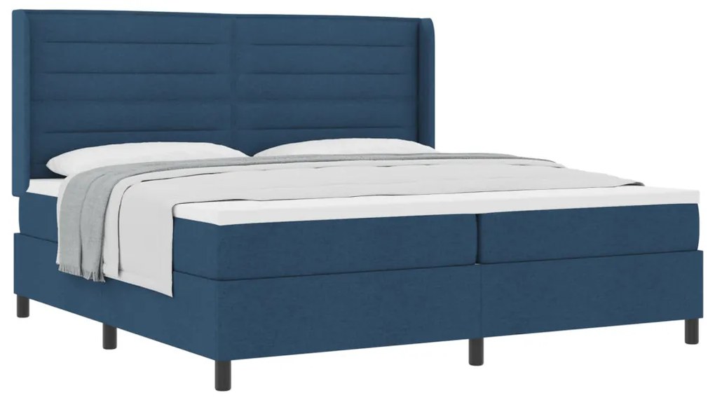 Boxspring Ágy Matraccal Kék 200x200 cm Szövet