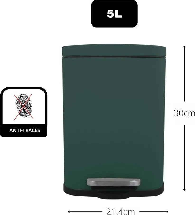 Sötétzöld acél pedálos szemetes 5 l Akira – Spirella