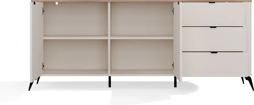 CORDOBA 2D3S komód 183x43x11.5 cm, kasmír, fekete lábakkal, tölgy fedlappal