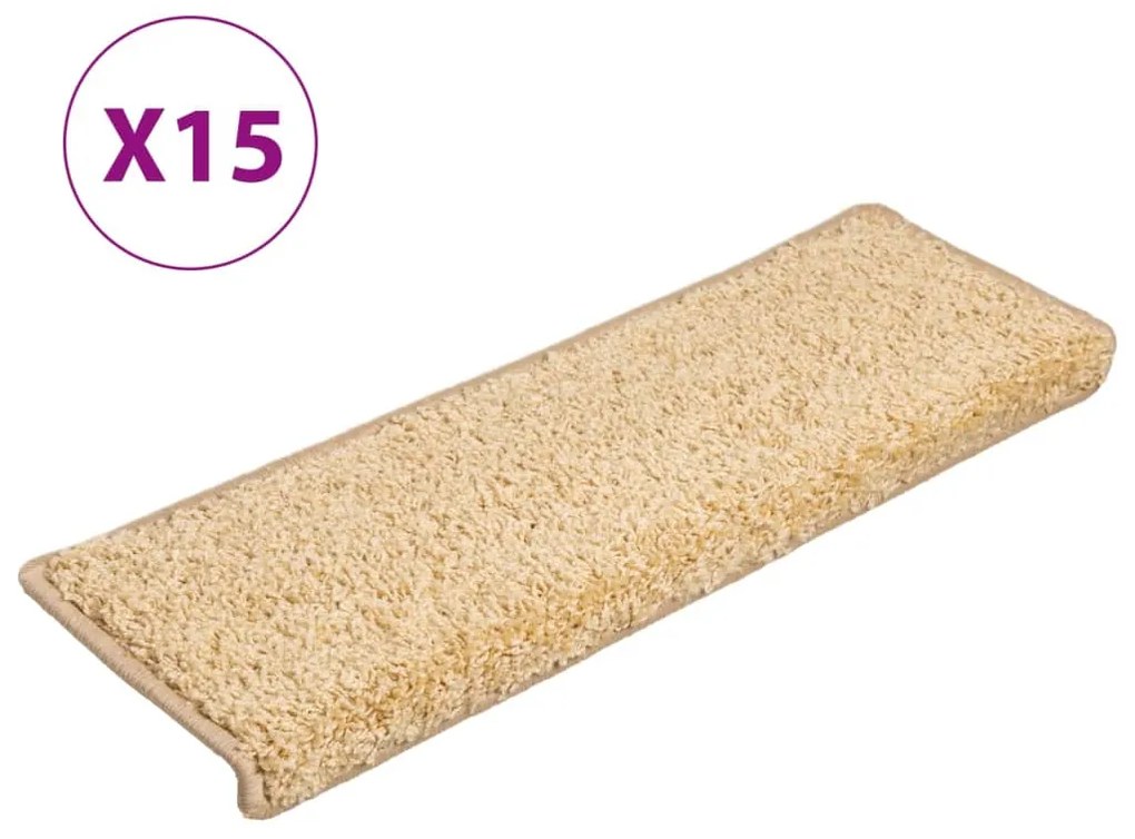 vidaXL 15 db krémszínű lépcsőszőnyeg, téglalap alakú széllel, 65 x 21 x 4 cm