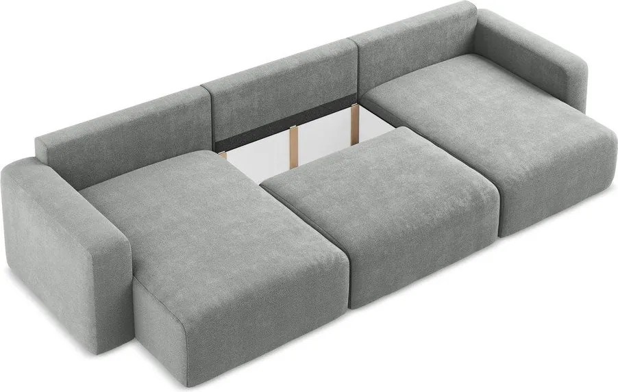 Szürke zsenília kinyitható-tárolóhelyes (U alakú) sarokkanapé Kona – Makamii