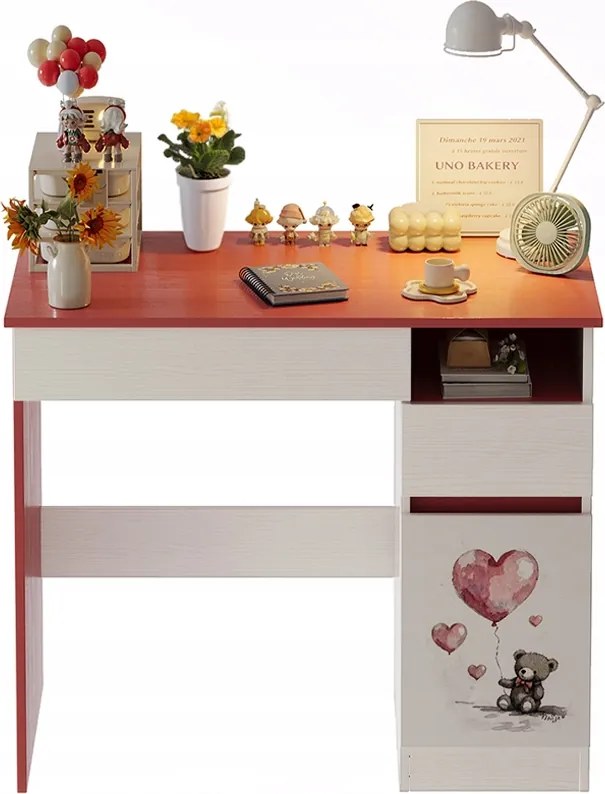 Gyerek Íróasztal Rózsaszín Maci Kislány Modern Loft Polc Fiók