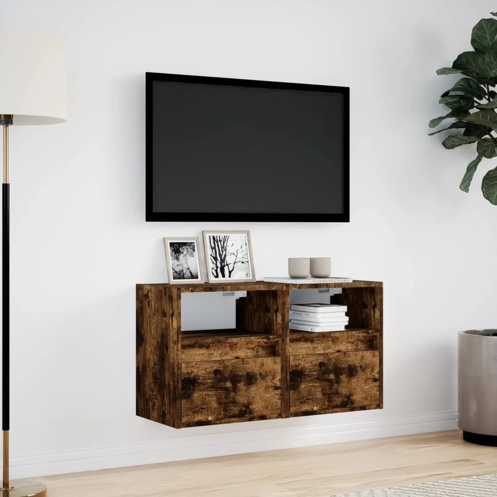 2 db füstös tölgy fali TV-szekrény LED-ekkel 41 x 31 x 45 cm