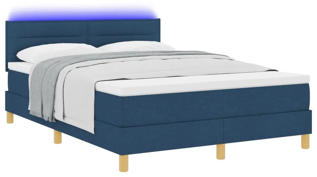 Box Spring Ágy Mattal & LED Kék 140x190 cm Szövet