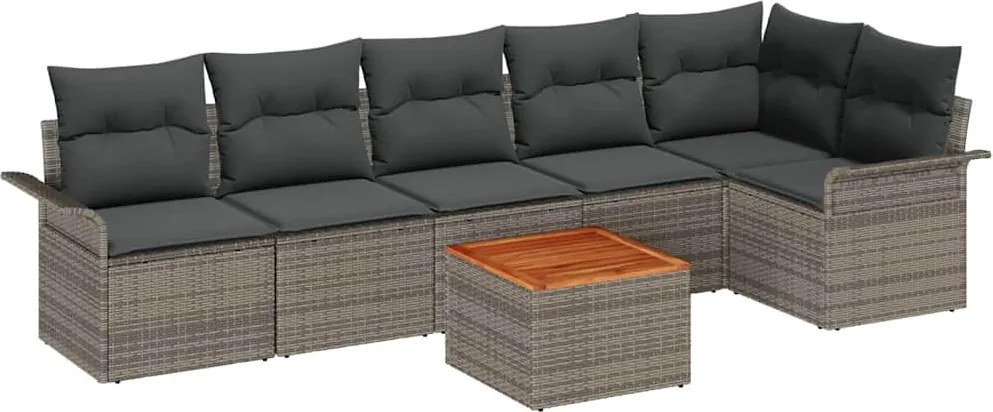 vidaXL Kerti Kanapé Szett párnával 7 pcs Szürke polirattan