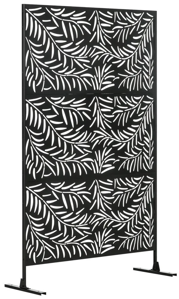 Térelválasztó, fűzfalevél mintás, belátásgátló állvány, 122 x 198 cm, acél, fekete