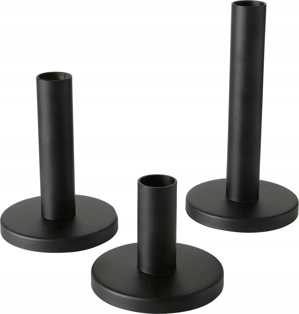 Fém Gyertyatartó Fekete 3 Darabos Szett Ø 9 CM Magas 8 12 16 CM