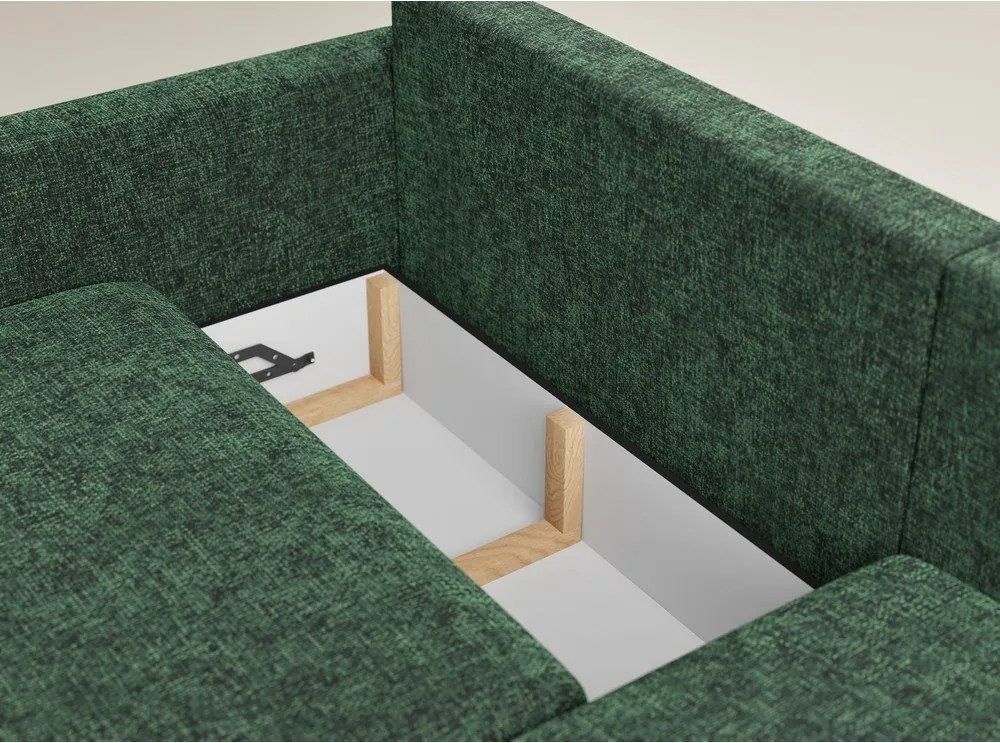 Sötétzöld zsenília kinyitható-tárolóhelyes sarokkanapé (jobb oldali-heverő résszel) Leon – Maison de Rêve