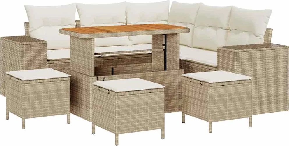 vidaXL Kerti Kanapé Szett párnával tárolóval 9 pcs Beige és krém