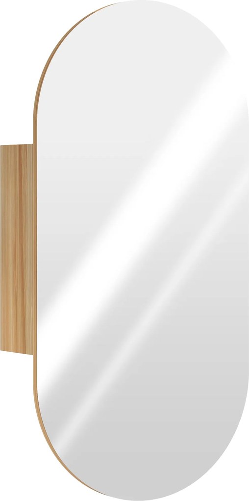 HOMCOM Fali Fürdőszoba Szekrény Ovális Tükörrel, 45 x 90 cm, Modern Fürdőszoba Bútor, Keret Nélküli Dizájn, Tükör Tárolóval, Természetes Fa | Aosom